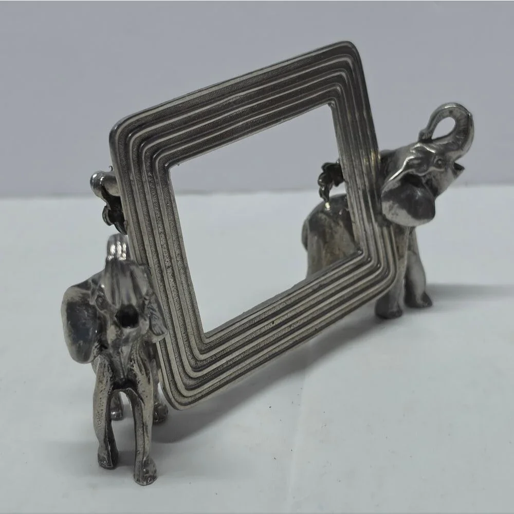 Vintage Metal Elephants Holding Photo Frame MCM Style Boho Hollywood Regency